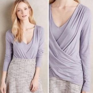 Anthropologie purple cross drape side ruching top